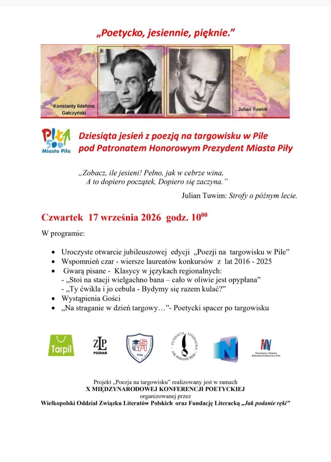 Piła. „Poetycko, jesiennie, pięknie”- jubileuszowa jesień z poezją na targowisku.