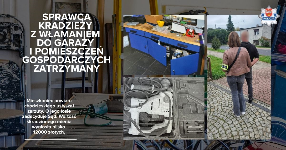 Sprawca kradzieży z włamaniem do garaży i pomieszczeń gospodarczych zatrzymany