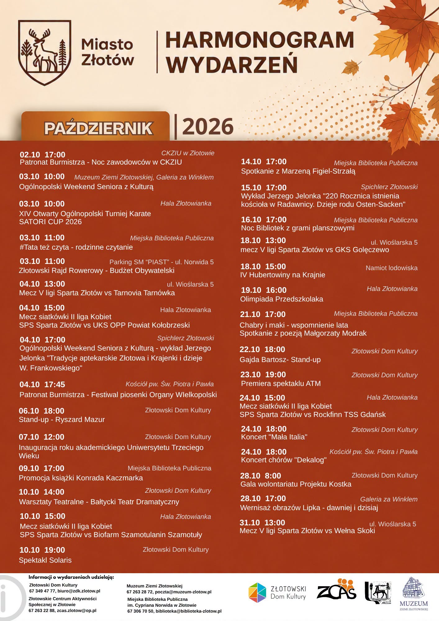 Zapraszamy do zapoznania się z nowym – październikowym harmonogramem wydarzeń w Złotowie