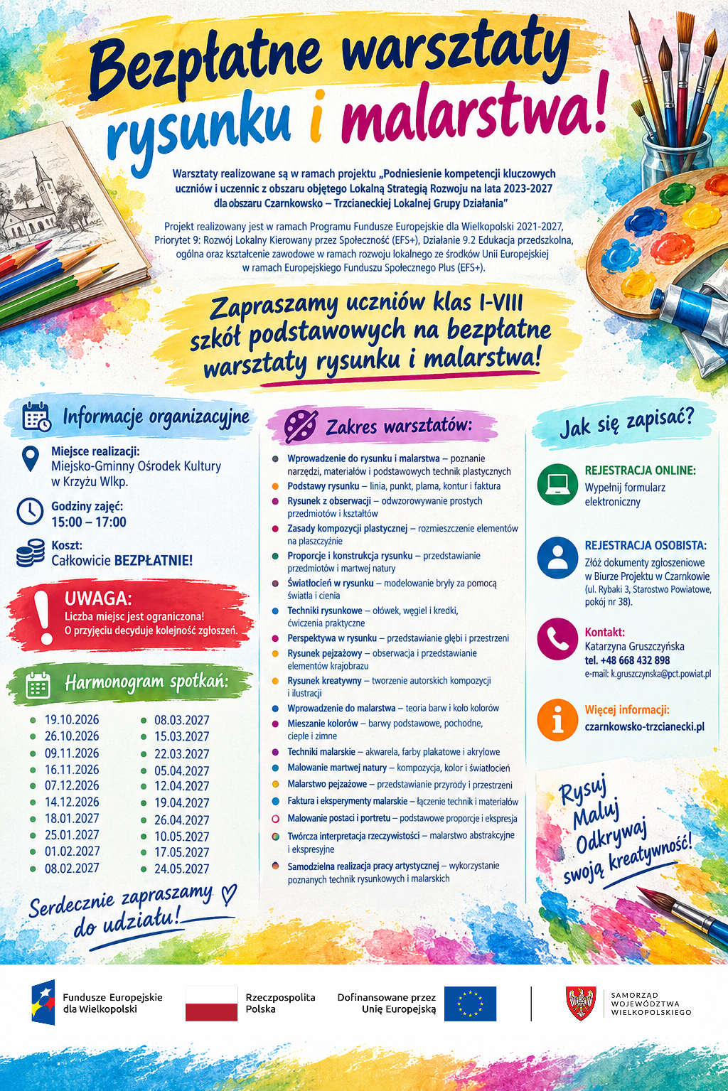 Krzyż Wlkp. i Drawsko. realizowane są bezpłatne warsztaty rysunku i malarstwa!