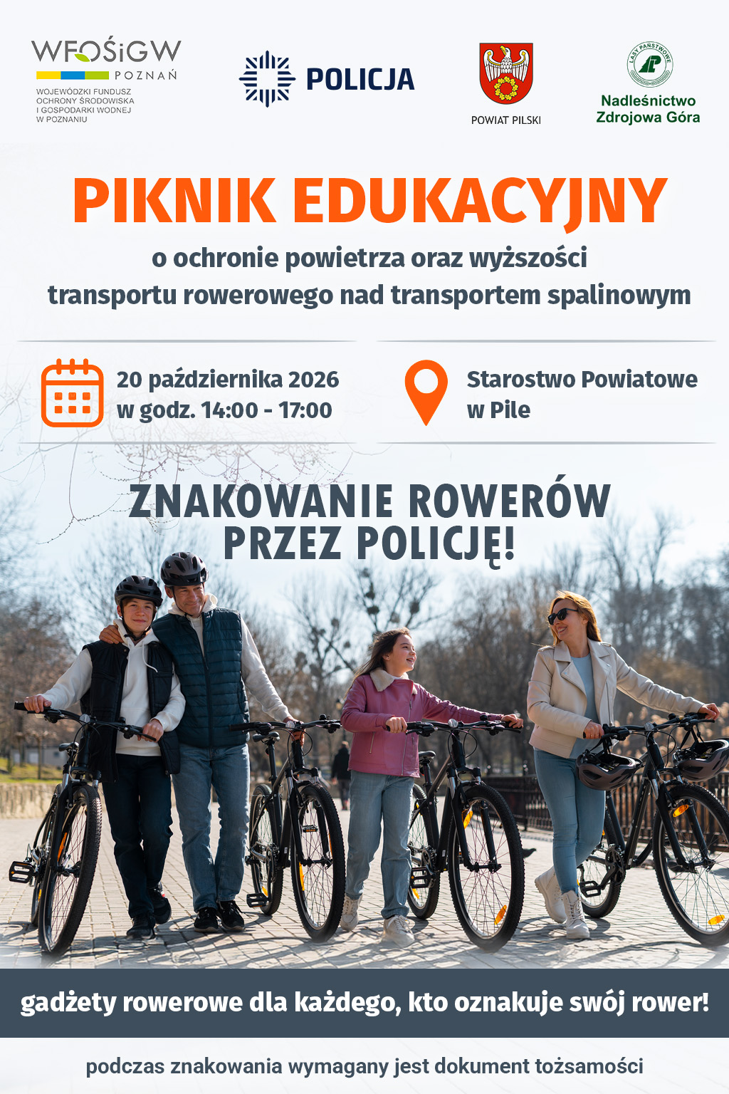 Piknik edukacyjny przy Starostwie Powiatowym w Pile. Będzie można oznakować rower!